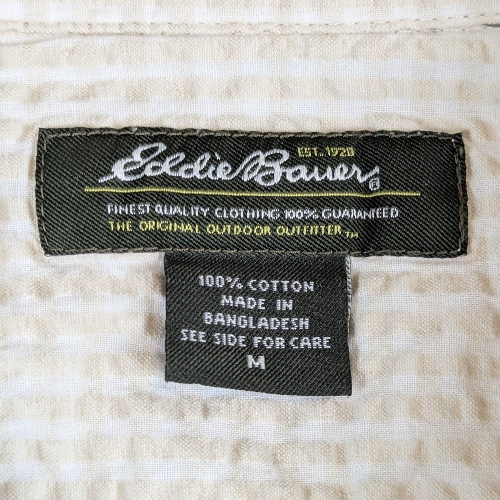 Eddie Bauer Womens Medium Tan Gingham Seersucker Short Sleeve Button Up Shirt - Picture 2 of 11